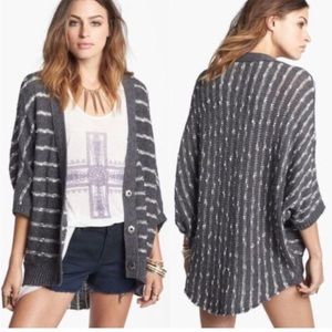 Free People Striped Rabbit in the Moon Dolman Sleeve Cardigan Sweater Gray Sz XS
